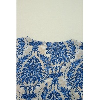 Blue Plus Size Ethnic Printed 3/4 Sleeve V Neck Loose Blouse - 2X thumbnail