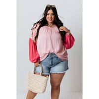 Pink Contrast Floral Patchwork Long Sleeve Plus Size Blouse - 2X thumbnail