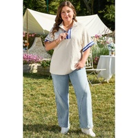 White Varsity Half Zip Textured Plus Size Top - 4X thumbnail