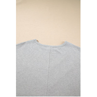 Light Grey Lace Insert Waffle Ruffle Short Sleeve Plus Size Top - 1X thumbnail