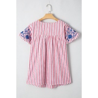 Red Stripe Plus Size Floral Embroidered Petal Sleeve Blouse - 4X thumbnail