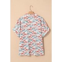 White Horse Galloping Allover Print Split Neck Plus Size Blouse - 2X thumbnail