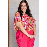 Rose Plus Size Floral Print Ruffle Short Sleeve Blouse - 2X thumbnail