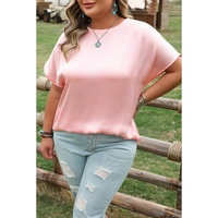 Pink Metallic Gloss Short Batwing Sleeve Plus Size Top - 3X thumbnail