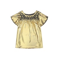Gold Plus Size Floral Embroidered Short Sleeve Top - 1X thumbnail