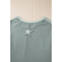 Mist Green Stars Patchwork Round Neck Plus Size T Shirt - 2X thumbnail