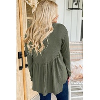 Mist Green Plus Size Thermal Knitted Babydoll Flare Top - 1X thumbnail