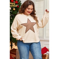 Beige Star Shape Studded Crew Neck Plus Size T Shirt - 1X thumbnail