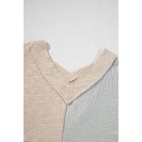 Ashleigh Blue Plus Size Textured Colorblock Patchwork V Neck Top - 1X thumbnail