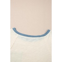 Beige Raw Seam Contrast Color Patchwork Plus Size Top - 2X thumbnail