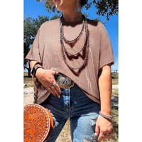 Smoke Gray Ribbed Striped Crew Neck Plus Size Knit T Shirt - 4X thumbnail