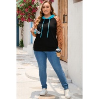 Black Western Print Color Block Plus Size Hoodie - 1X thumbnail