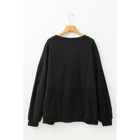 Black Loose Patchwork Crewneck Plus Size Sweatshirt - 1X thumbnail