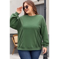 Blackish Green Loose Patchwork Crewneck Plus Size Sweatshirt - 1X thumbnail