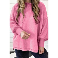 Pink Plus Size Mineral Wash Drop Shoulder Round Neck Sweatshirt - 2X thumbnail
