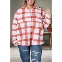 Pink Plus Size Tunic Plaid Sherpa Henley Sweatshirt - 2X thumbnail