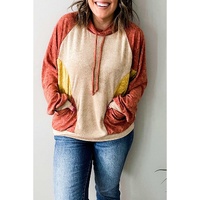 Orange Plus Size Colorblock Raglan Hoodie with Pockets - 1X thumbnail