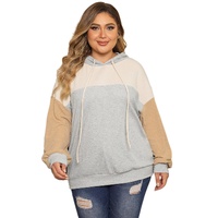 Multicolour Plus Size Colorblock Drop Shoulder Ribbed Knit Hoodie - 1X thumbnail