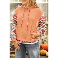 Khaki Aztec Patchwork Waffle Knit Plus Size Hoodie - 2X thumbnail