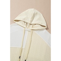 Beige Textured Patchwork Exposed Seam Plus Size Hoodie - 2X thumbnail