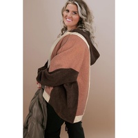 Brown Exposed Seam Colorblock Plus Size Hoodie - 4X thumbnail