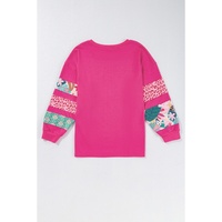 Rose Red Plus Size Printed Patchwork Sleeve Split Sweatshirt - 4X thumbnail