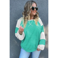 Aruba Blue Colorblock Patchwork Cross Seam Plus Sweatshirt - 1X thumbnail