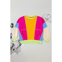 Rose Red Plus Size Colorblock Patchwork Exposed Seam Sweatshirt - 1X thumbnail