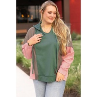 Breen Plus Size Colorblock Patchwork V Neck Hoodie - 1X thumbnail