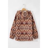 Red Plus Size Western Fashion Aztec Patterned Half Zip High Neck Hoodie - 3X thumbnail