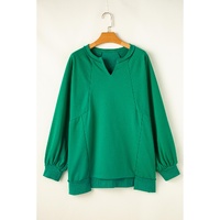Bright Green Exposed Seam Notched Neck Drop Shoulder Plus Sweatshirt - 1X thumbnail