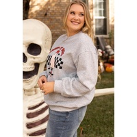 Light Grey Creep It Real Ghost Print Plus Size Sweatshirt - 3X thumbnail