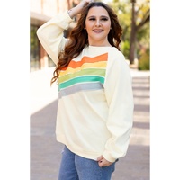 white Rainbow Raglan Sleeve Crew Neck Plus Size Sweatshirt - 1X thumbnail