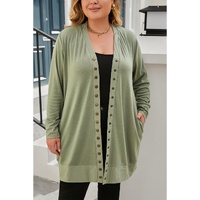 Green Plus Size Snap Buttons Front Knit Cardigan - 3X thumbnail
