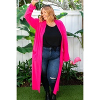 Strawberry Pink Plus Size Side Split Pockets Duster Cardigan - 2X thumbnail