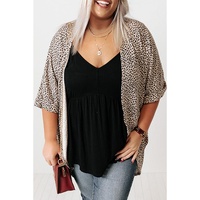 Khaki Plus Size Leopard Print Half Sleeve Open Front Cardigan - 1X thumbnail