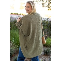 Seagrass Waffle Knit Drop Shoulder Open Front Pocketed Plus Size Cardigan - 1X thumbnail