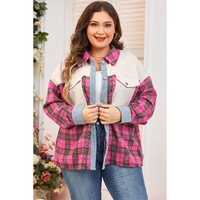 Red Plaid Print Waffle Knit Patchwork Plus Size Shirt - 3X thumbnail