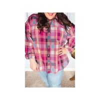 Rose Stripe Plus Size Checkered Print Button up Shirt - 1X thumbnail