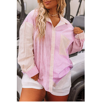 Pink Stripe Print Colorblock Plus Size Shirt - 2X thumbnail