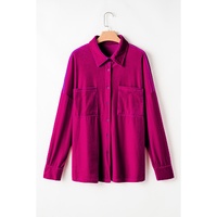 Bright Pink Plus Size Velvet Chest Pocket Drop Shoulder Shirt - 2X thumbnail