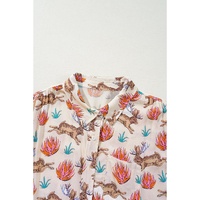 Khaki Plus Size Western Pattern Print Buttoned Short Sleeve Shirt - 1X thumbnail