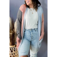 Multicolor Plus Size Colorblock Pocketed Open Front Cardigan - 3X thumbnail