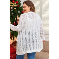 White Plus Size Eyelet Knit Open Front Cardigan - 3X thumbnail
