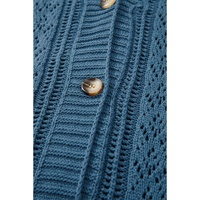 Real Teal Open Knit V Neck Button Front Drop Shoulder Plus Size Cardigan - 3X thumbnail