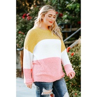Yellow Colorblock Bubble Sleeve Plus Size Sweater - 5X thumbnail