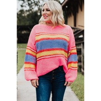 Pink Plus Size Stripe Oversized Sweater - 2X thumbnail