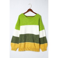 Green Plus Size Color Block Patchwork Sweater - 3X thumbnail