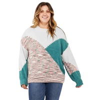 Multicolor Scalloped Color Block Plus Size Sweater - 1X thumbnail