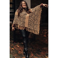 Leopard Plus Size Tasseled Hem Draped Poncho - One Size thumbnail